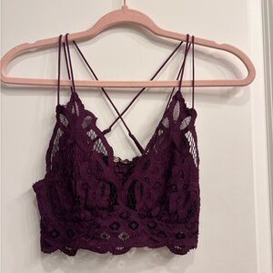 Lace Bralette Crop Top in Deep Plum